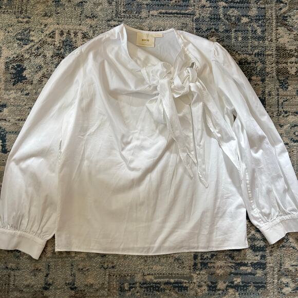 Anthropologie Maeve Poplin Double Tie White Long Sleeve Blouse - Picture 4 of 8